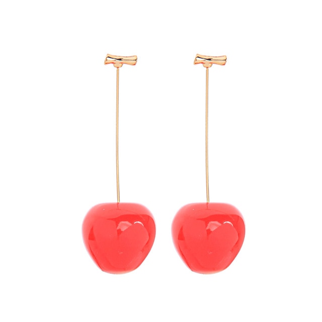 kissme Cute Red&Dark Red Acrylic Vivid Cherry Drop Earrings For Women Gifts Gold Color Brass New Fashion Jewelry Dropshipping