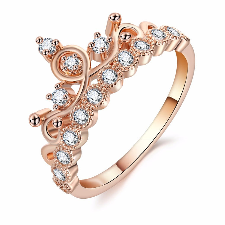 Fashion Luxury Crown Ring Statement Women Wedding Zircon Engagement Ring Trend Rose Gold Silver Color Romantic Party Gift