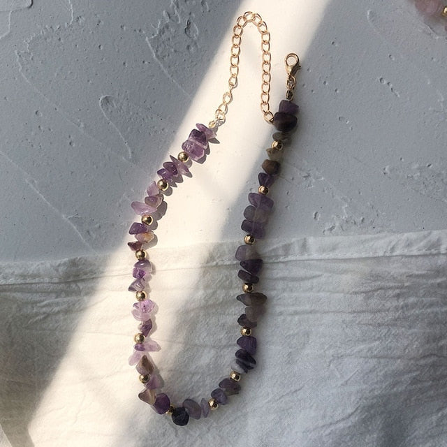 HUANZHI 2019 New Sea Style White Color Crystal Spar Geometric Transparent Beading Necklace for Women Girl Party Vacation Jewelry