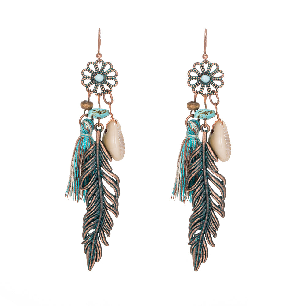Antique Vintage Bohemian Ethnic Tassel Fringe Leaf Stones Earrings For Women Girls Anniversary Wedding Party Jewelry Charms
