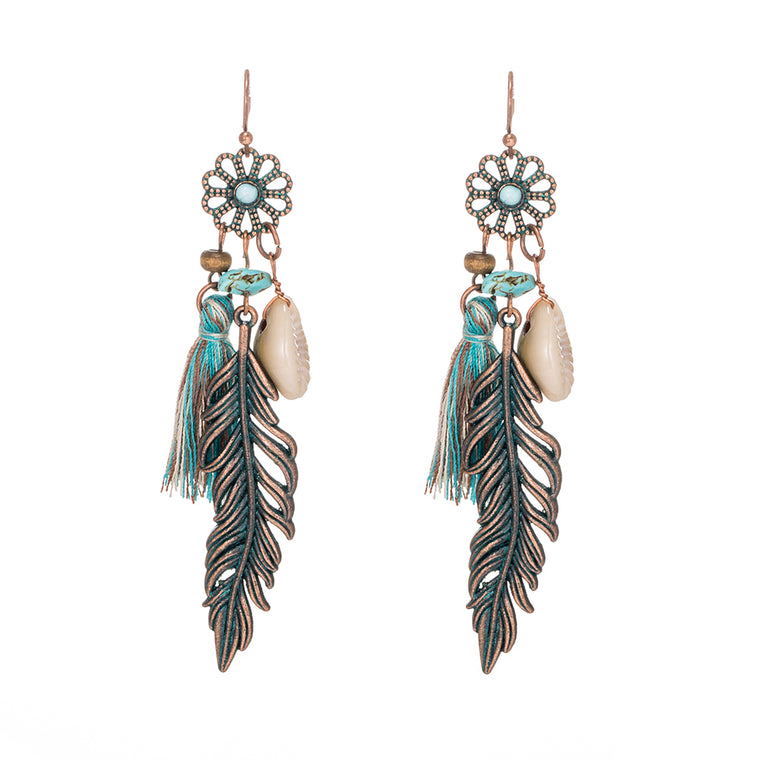 Antique Vintage Bohemian Ethnic Tassel Fringe Leaf Stones Earrings For Women Girls Anniversary Wedding Party Jewelry Charms