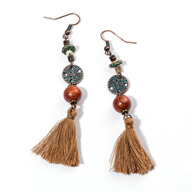Antique Vintage Bohemian Ethnic Tassel Fringe Leaf Stones Earrings For Women Girls Anniversary Wedding Party Jewelry Charms