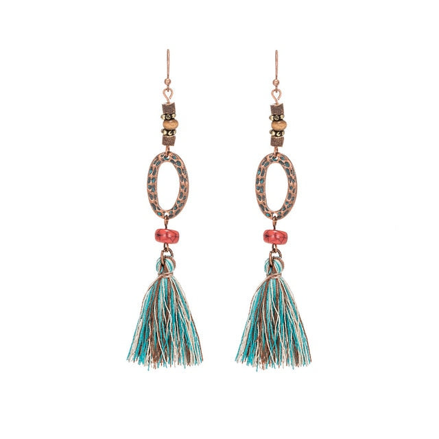 Antique Vintage Bohemian Ethnic Tassel Fringe Leaf Stones Earrings For Women Girls Anniversary Wedding Party Jewelry Charms