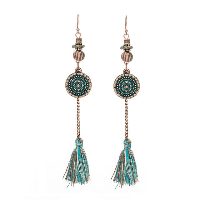 Antique Vintage Bohemian Ethnic Tassel Fringe Leaf Stones Earrings For Women Girls Anniversary Wedding Party Jewelry Charms