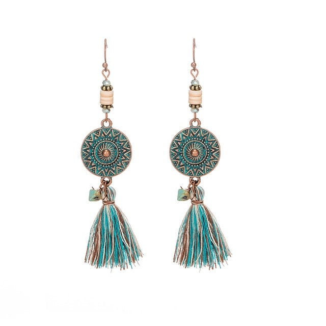 Antique Vintage Bohemian Ethnic Tassel Fringe Leaf Stones Earrings For Women Girls Anniversary Wedding Party Jewelry Charms