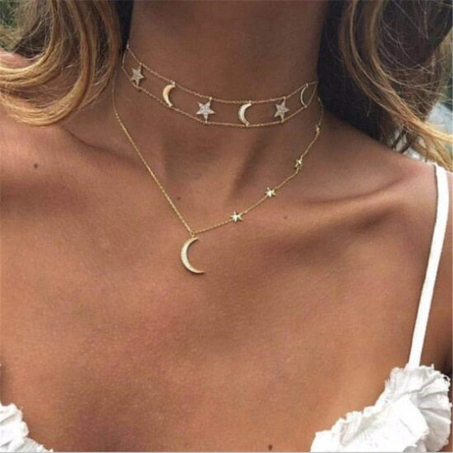 Ahmed Minimalist Star & Moon Pendant Necklaces for Women New Bijoux Statement Necklaces Collier Fashion Jewelry Dropshipping