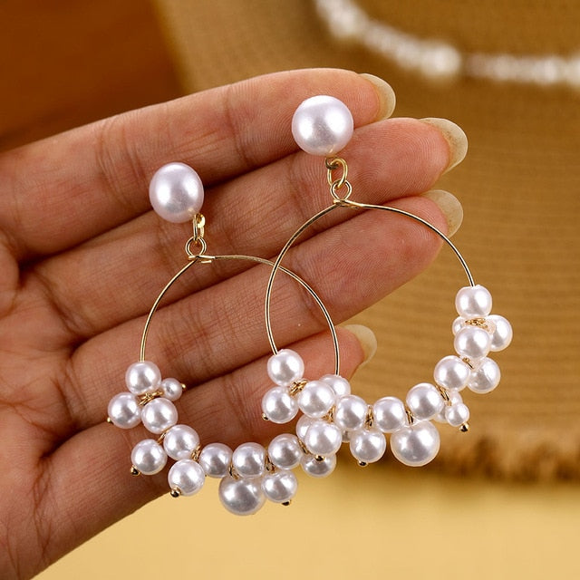 IPARAM Trend Simulation Pearl Long Earrings Female White Round Pearl Wedding Pendant Earrings Fashion Korean Jewelry Earrings