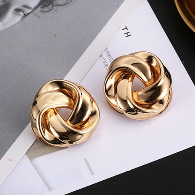 Big Vintage Metal Twisted Dangle Earrings For Women Charm Gold Color Za Maxi Statement Spiral Whirlpool Earrings Jewelry