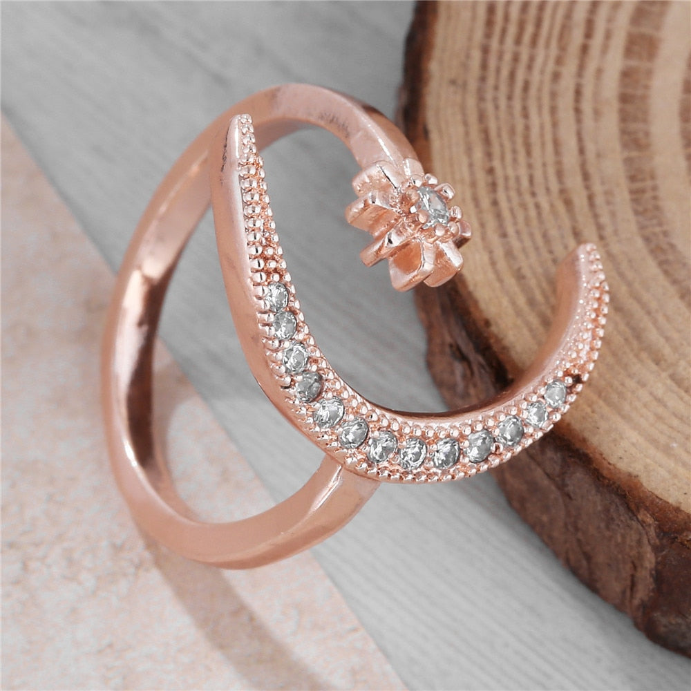 Fashion Ring Moon Star Open Finger Adjustable Rings Women Girls Rhinestone Crystal Bride Jewelry Ring Wedding Engagement Jewelry