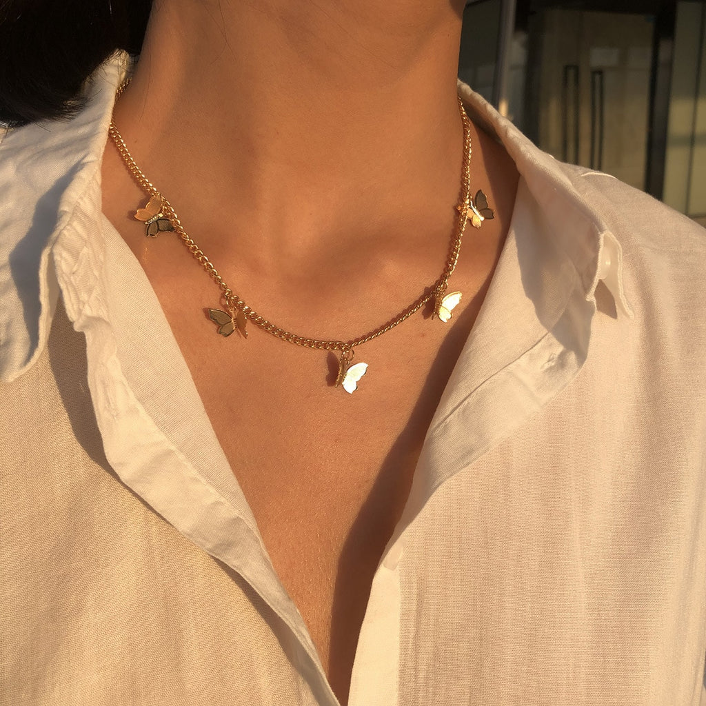 JCYMONG Bohemian Cute Butterfly Choker Necklace For Women Gold Silver Color Clavicle Chain 2020 Fashion Female Chocker Jewelry