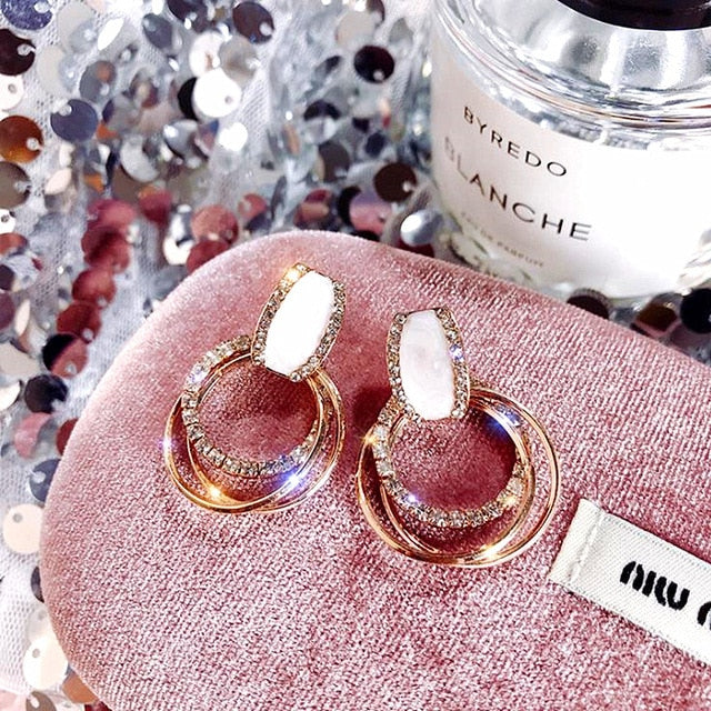 2019 New Crystal Pearl Tassel Earrings Female Long Paragraph Geometric Pendant Earrings Wedding Fashion Jewelry Jewelry Gifts