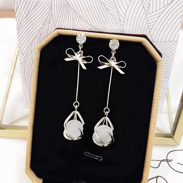 2019 New Crystal Pearl Tassel Earrings Female Long Paragraph Geometric Pendant Earrings Wedding Fashion Jewelry Jewelry Gifts