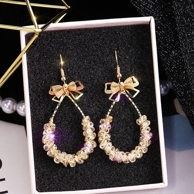 2019 New Crystal Pearl Tassel Earrings Female Long Paragraph Geometric Pendant Earrings Wedding Fashion Jewelry Jewelry Gifts