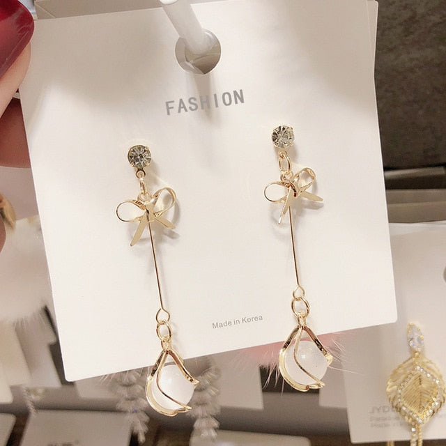 2019 New Crystal Pearl Tassel Earrings Female Long Paragraph Geometric Pendant Earrings Wedding Fashion Jewelry Jewelry Gifts