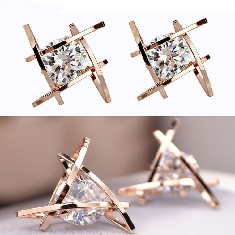 Women's earrings 2019 Europe and the new jewelry geometric hollow square triangle zircon earrings fashion banquet jewelry