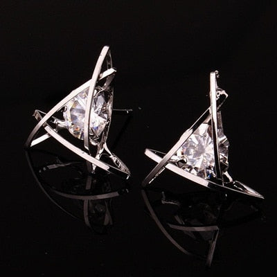 Women's earrings 2019 Europe and the new jewelry geometric hollow square triangle zircon earrings fashion banquet jewelry