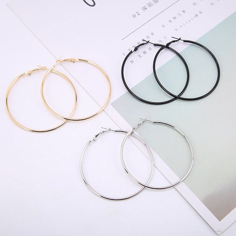 1Pair Fashion Women Girl Trendy Large Hoop Earrings Big Smooth Circle Earrings Brand Loop Earrings Jewelry