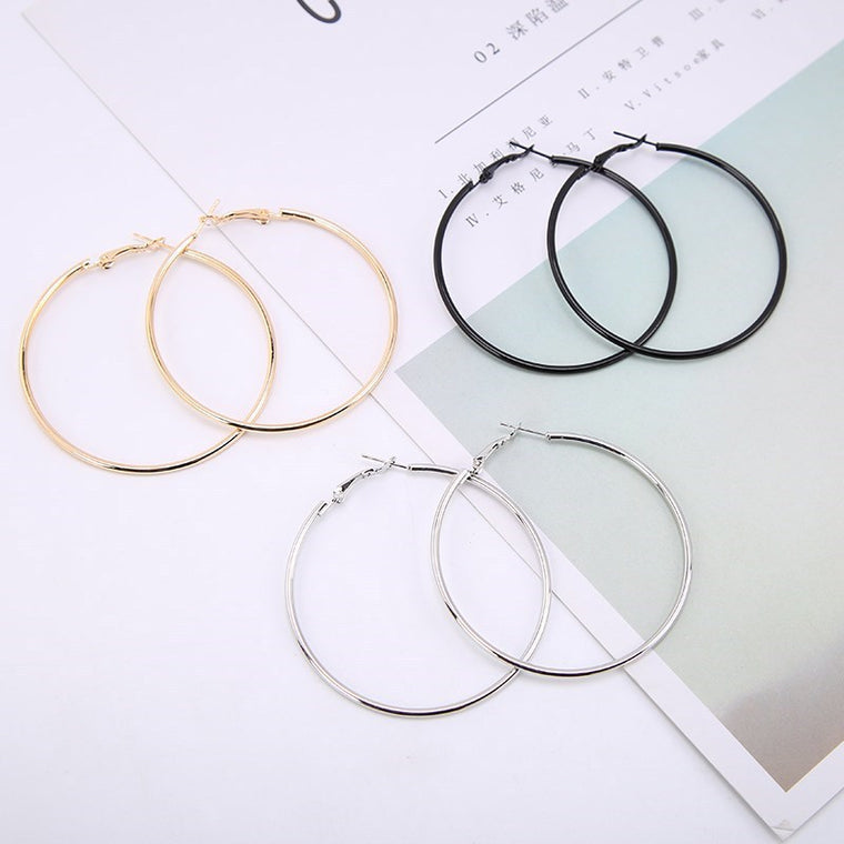 1Pair Fashion Women Girl Trendy Large Hoop Earrings Big Smooth Circle Earrings Brand Loop Earrings Jewelry