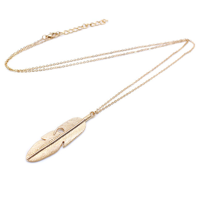 Simple Classic pendant Necklace Feather Necklace Long Sweater Chain Statement Jewelry choker Necklace for Women leaf Chocker