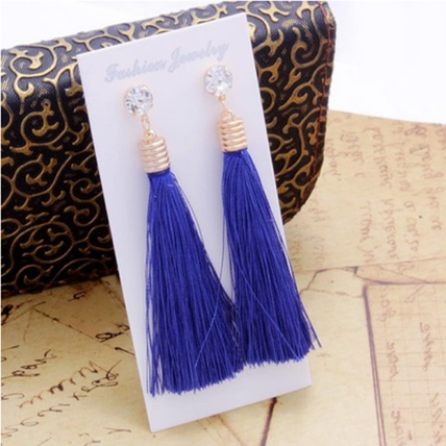 European Fashion Bohemian Tassel Crystal Long Earrings White Red Silk Fabric Drop Dangle Tassel Earrings For Women 2019 Jewelry
