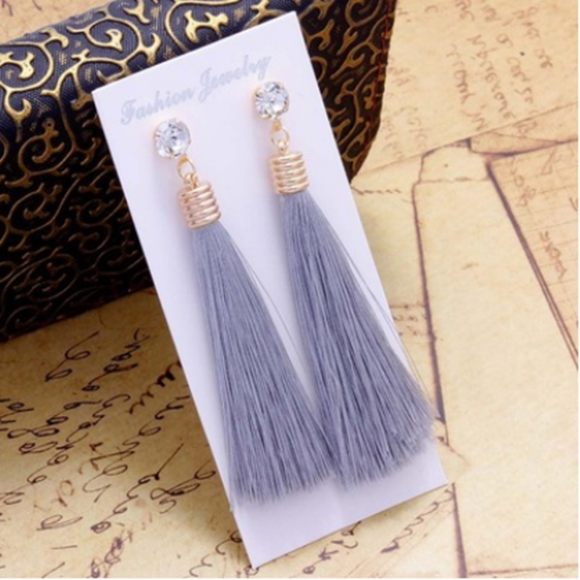 European Fashion Bohemian Tassel Crystal Long Earrings White Red Silk Fabric Drop Dangle Tassel Earrings For Women 2019 Jewelry