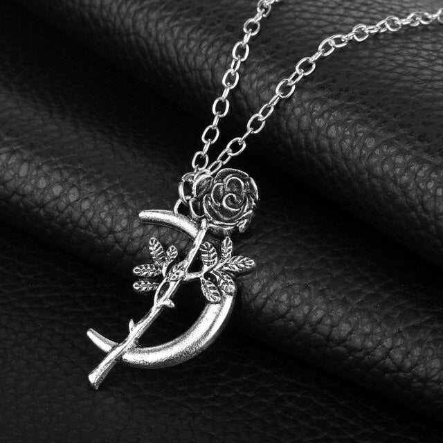 MQCHUN 3D Rose Halskette, Personalisierte Charme Halskette Schluss Rose Blume Schönheit und das Biest Schmuck Frauen Mädchen Party Geschenk