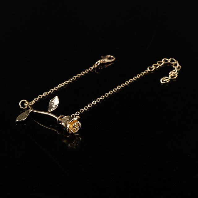 MQCHUN 3D Rose Halskette, Personalisierte Charme Halskette Schluss Rose Blume Schönheit und das Biest Schmuck Frauen Mädchen Party Geschenk